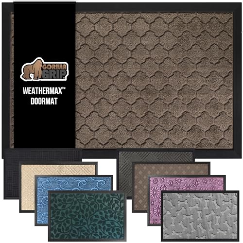 GORILLA GRIP 100% Waterproof All-Season WeatherMax Doormat, 72x24, US Designed Natural Rubber, Stain and Fade Resistant, Low Profile Indoor Outdoor Door Mats, Easy Clean Patio Mat, Latte Quatrefoil