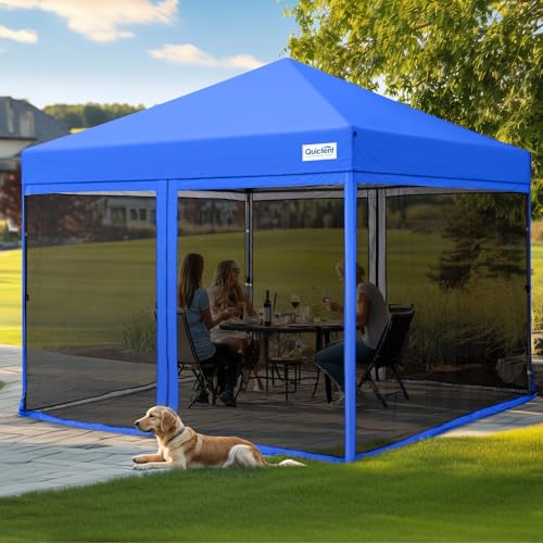Quictent 8'x8 Pop up Screened Canopy Tent with Mosquito Netting, Portable Easy up Outdoor Screen House Shelter for Patio, Camping and Picnic, Includes Wheeled Carry Bag (Royal Blue)