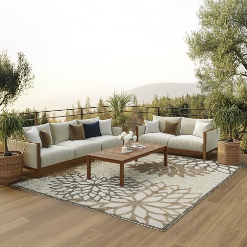 Nourison Aloha Indoor/Outdoor Natural 9'6" x 13' Area -Rug, Tropical, Botanical, Easy Cleaning, Non Shedding, Bed Room, Living Room, Dining Room, Deck, Backyard, Patio (9x13)