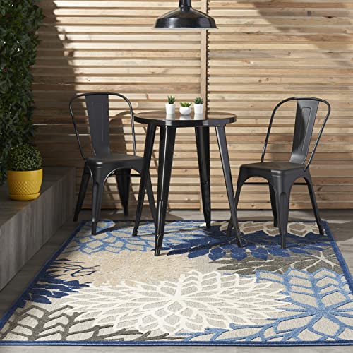 Nourison Aloha Indoor/Outdoor Blue/Multicolor 3'6" x 5'6" Area Rug, Tropical, Botanical, Easy Cleaning, Non Shedding, Bed Room, Living Room, Dining Room, Deck, Backyard, Patio (3x5)