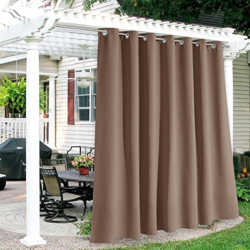 RYB HOME Outdoor Gazebo Curtains, Waterproof Blackout Outside Inside Drapes for Patio Sliding Glass Door Large Window Lanai Pool House, 100 x 108 inches, 1 Pack, Mocha