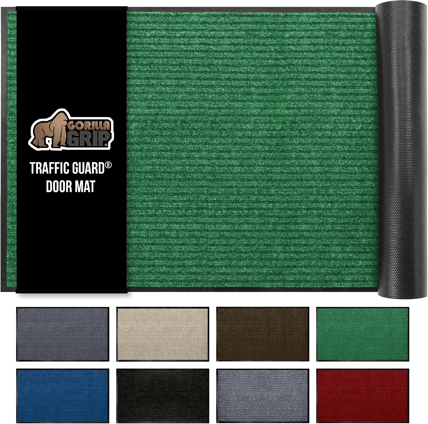 GORILLA GRIP Traffic Guard Door Mat, 72x48, Heavy Duty Welcome Mats, Commercial Office Space Doormat, Waterproof, Fade Resistant, Strong Rubber Backing, Low Profile, Shoe and Boot Scraper, Green