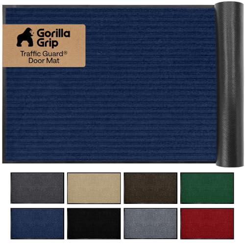 GORILLA GRIP Traffic Guard Door Mat, 47x35, Heavy Duty Welcome Mats, Commercial Office Space Doormat, Waterproof, Fade Resistant, Strong Rubber Backing, Low Profile, Shoe and Boot Scraper, Blue