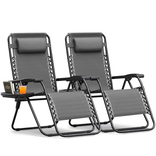 Homall Zero Gravity Chair Patio Folding Lawn Lounge Chairs Outdoor Lounge Gravity Chair Camp Reclining Lounge Chair with Pillows for Poolside Backyard and Beach Set of 2 (Gray)