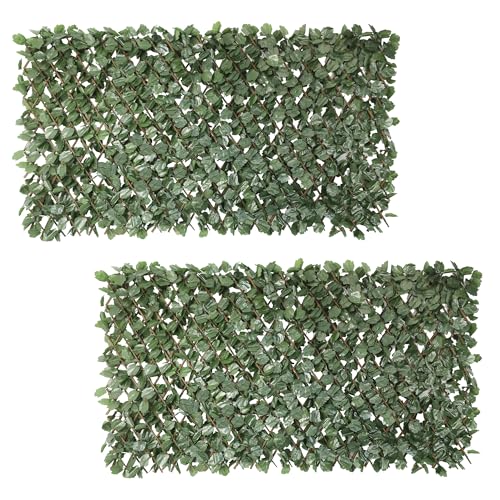 2PCS Artificial Expandable Ivy Leaf Faux Leaves Privacy Fence Screen for Outdoor Indoor Backyard Patio Balcony (Double Sided Leaves)
