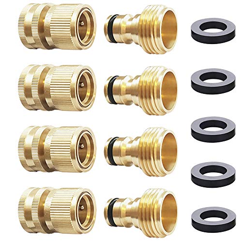 HQMPC Garden Hose Quick Connect Solid Brass (4Sets)