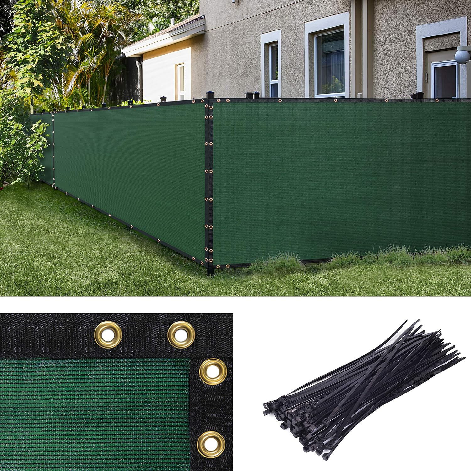 Amgo Custom Made 4' x 163' Green Fence Privacy Screen Windscreen with Bindings & Grommets, Heavy Duty for Commercial and Residential, 90% Blockage, Cable Zip Ties Included (We Customize)