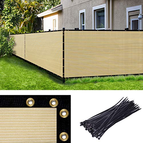 Amgo Custom Made 4' x 118' Beige Fence Privacy Screen Windscreen with Bindings & Grommets, Heavy Duty for Commercial and Residential, 90% Blockage, Cable Zip Ties Included (We Customize)