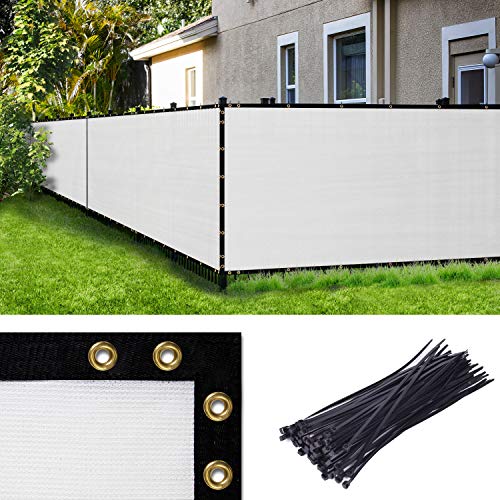 Amgo Custom Made 4' x 86' White Fence Privacy Screen Windscreen with Bindings & Grommets, Heavy Duty for Commercial and Residential, 90% Blockage, Cable Zip Ties Included (We Customize)