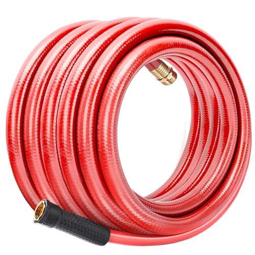 Solution4Patio Long Lead-in Red Garden Hose 5/8 in. x 50 ft. -Kink Free, No Leaking, Male/Female Fittings -Heavy Duty Durable Flexible Lightweight Water Pipe -Brass Aluminum Ends for Household & Yard