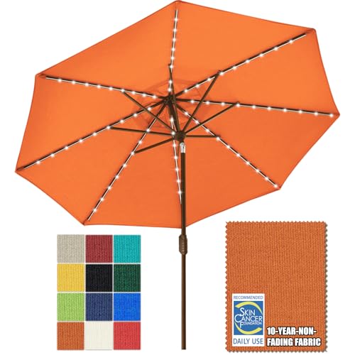 EliteShade USA 10-Year-Non-Fading Solar 9ft Market Umbrella with 80 LED Lights Patio Umbrellas Outdoor Table Umbrella with Ventilation,Rust