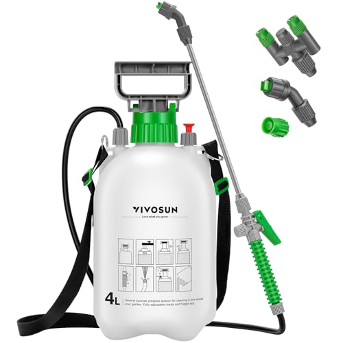 VIVOSUN 1 Gal/4L Pump Sprayer, Garden Water Sprayer for Plants, Weeds & Lawn Care, with 3 Nozzles, 50'' Long Hose & Pressure Relief Valve