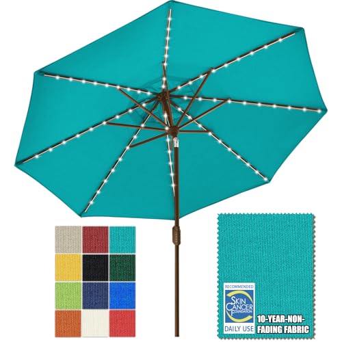 EliteShade USA 10-Year-Non-Fading Solar 9ft Market Umbrella with 80 LED Lights Patio Umbrellas Outdoor Table Umbrella with Ventilation, Teal