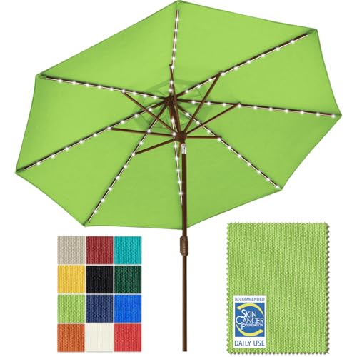 EliteShade USA 10-Year-Non-Fading Solar 9ft Market Umbrella with 80 LED Lights Patio Umbrellas Outdoor Table Umbrella with Ventilation, Macaw Green