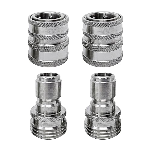 MTM Hydro Garden Hose Adapter 4 Piece 3/4 Quick Connect Fittings Kit, Stainless Steel High Pressure Couplings and Connectors for Pressure Washers and Car Detailing, 2x2