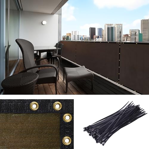 Amgo Custom Made 3' x 66' Brown Balcony Privacy Screen, Apartment Porch Railing Patio Fence Windscreen Fabric Cloth, Heavy Duty, Commercial and Residential, 90% Blockage (We Customize)