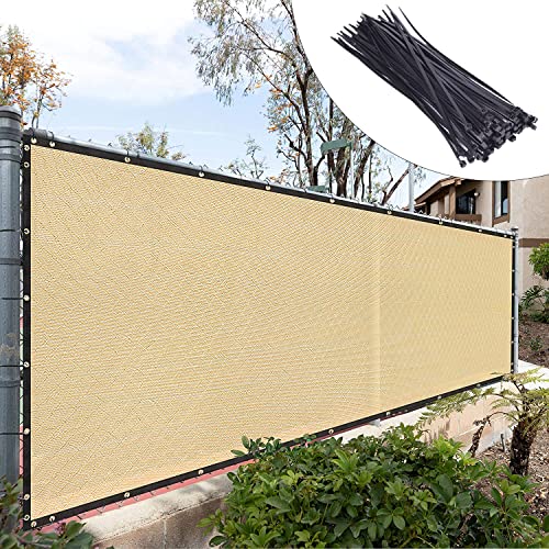 Royal Shade Custom Size 4' x 105' Beige Fence Privacy Screen Windscreen Cover Netting Mesh Fabric Cloth - Cable Zip Ties Included (We Make Custom Size)