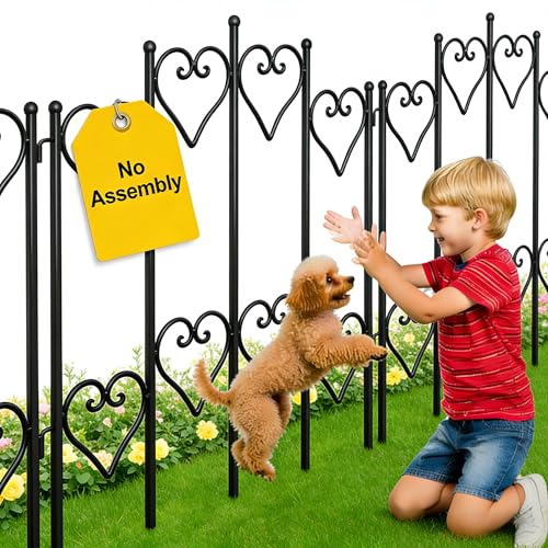 AMAGABELI GARDEN & HOME 5 Panel 27in(H)9ft(L) Decorative Garden Fences and Borders for Dogs No Dig Rustproof Metal Fence Panels Garden Edging Animal Barrier Fencing for Flower Bed Yard Patio