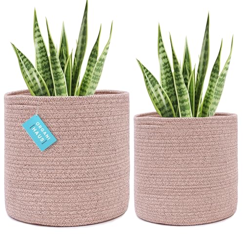 OrganiHaus Brown Woven Baskets for Plants Indoor Covers | 10 & 12 inch Pots for Plants | Cachepot Decorative Floor Planter Basket | Woven Plant Baskets Indoor | Jute Basket Planters - (10 & 12 inch)