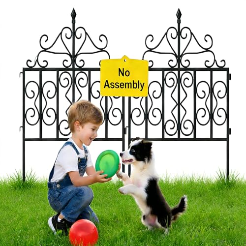 AMAGABELI GARDEN & HOME 5 Panels Decorative Garden Fences and Borders for Dogs 32in(H)10ft(L) No Dig Metal Fence Panel Garden Edging Border Fence for Animal Barrier Fencing for Flower Bed Yard Patio