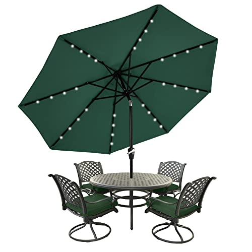 MASTERCANOPY Patio Umbrella with 32 Solar LED Lights-8 Ribs (9ft,Forest Green)