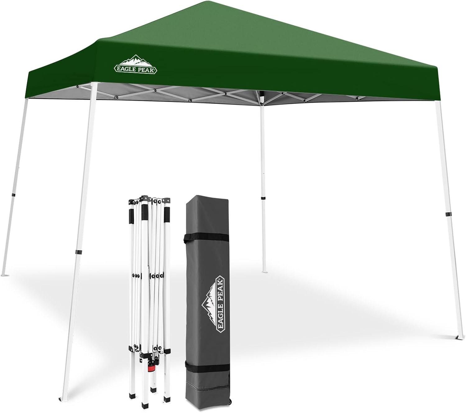 EAGLE PEAK 10x10 Slant Leg Pop-up Canopy Tent Easy One Person Setup Instant Outdoor Beach Canopy Folding Portable Sports Shelter 10x10 Base 8x8 Top (Green)