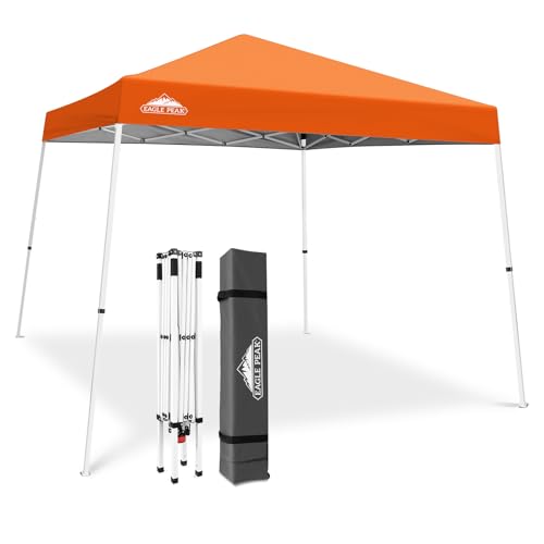 EAGLE PEAK 10x10 Slant Leg Pop-up Canopy Tent Easy One Person Setup Instant Outdoor Beach Canopy Folding Portable Sports Shelter 10x10 Base 8x8 Top (Orange)