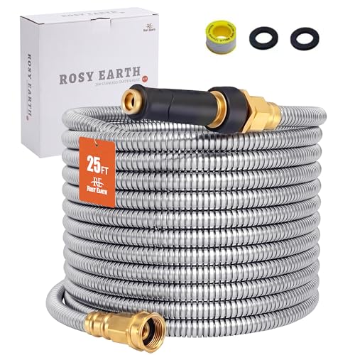 Metal Garden Hose 25 FT - 304 Stainless Steel Water Hose 25 FT - Expandable Short Flexible Garden Hose,no Kink Explosion, no Bite