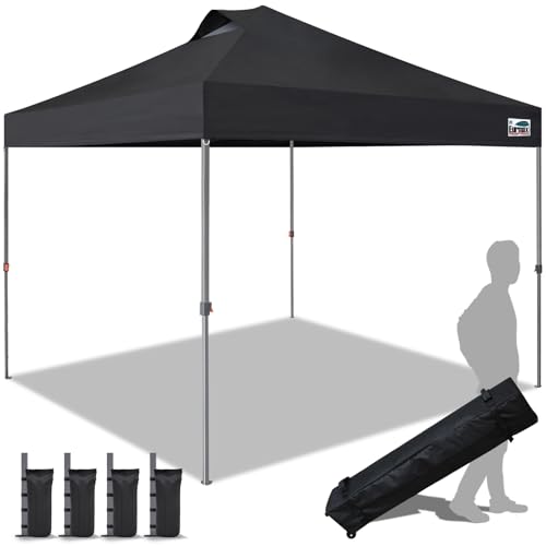 Eurmax USA NOMATTER ONE-Person Open&Close 10x10ft Pop Up Canopy Tent,Portable Shelter Canopy for Outdoor Events,Instant Canopies, Temporary Sunshade,Bonus 4 Sand Bags(Black)