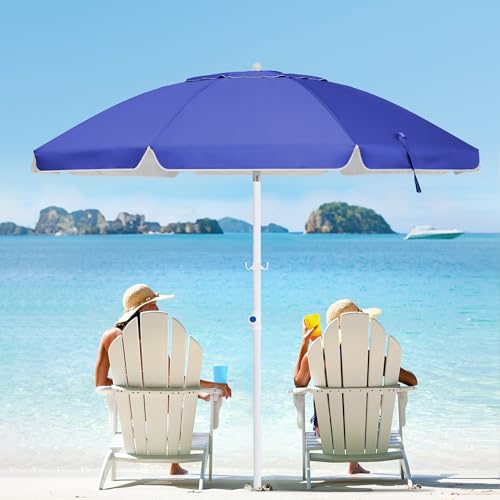 MEWAY 6.5ft Beach Umbrella with Detachable Sand Anchor & Tilt Mechanism, Portable UV 50+ Protection, Outdoor Sunshade Umbrella with Carry Bag, for Garden Beach Outdoor