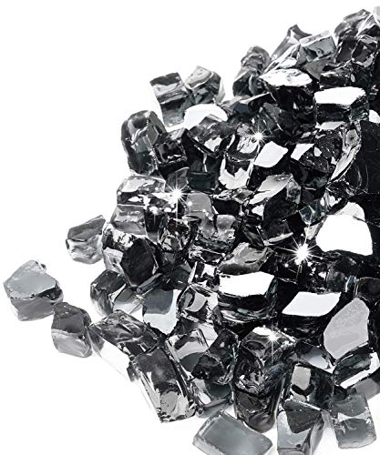 GASPRO 35 lbs Fire Glass for Propane Fire Pit, 1/2-Inch Reflective Fireplace Glass Rocks for Fire Pit Table, Black