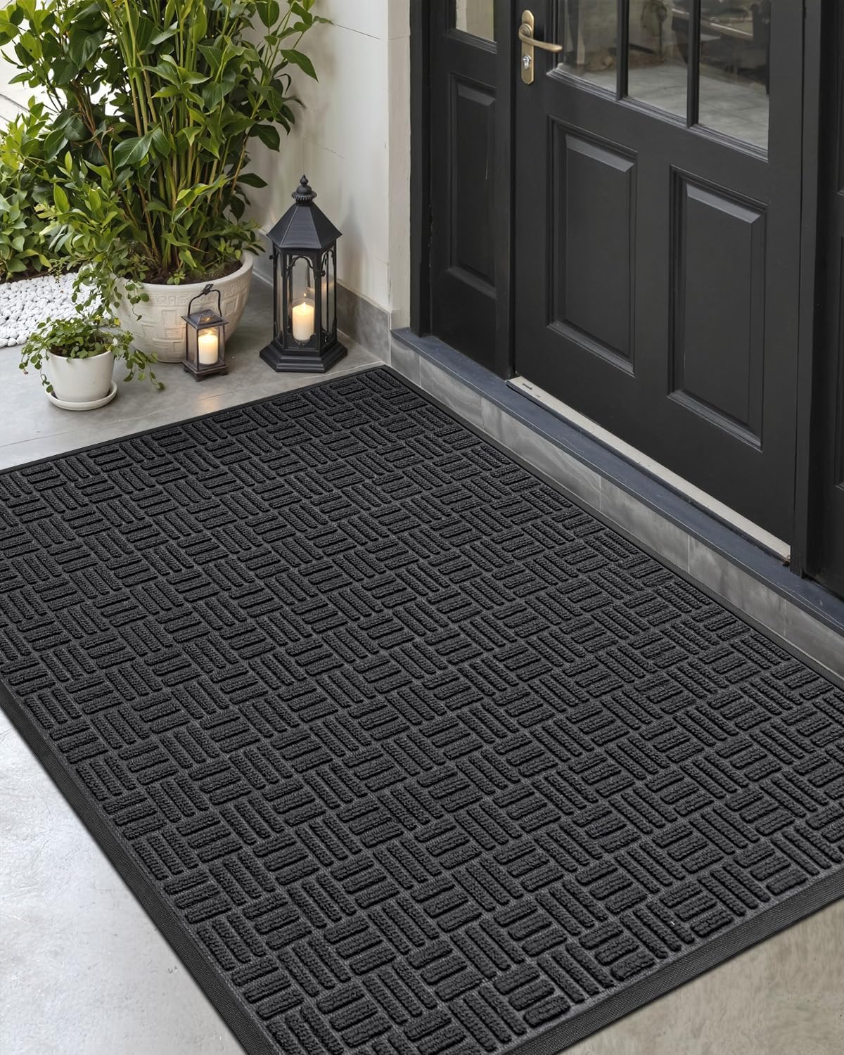 DEXI Front Door Mat Outside Entrance, 2x4 ft Rubber Entry Doormat Heavy Duty, Welcome Mats Non Slip for Inside House Floor Entryway Double Doors Exterior Patio, Maze Black