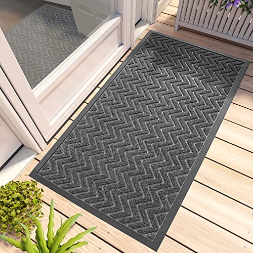 DEXI Front Door Mat, Chevron Dark Grey