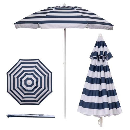 PICNIC TIME 5.5 Ft Portable Beach Umbrella, Lightweight UV Protection Sunshade with Tilt Pole & Carry Bag, Outdoor Canopy Umbrella for Beach, Sand, Pool, Patio, Camping, Travel, or Backyard Shade, (Blue & White Stripe)
