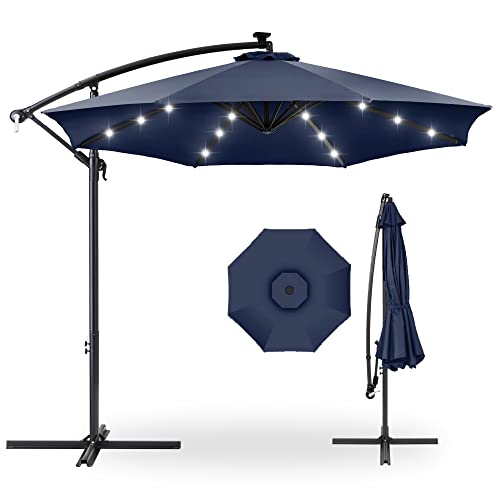 Best Choice Products 10ft Solar LED Offset Umbrella (Navy Blue)