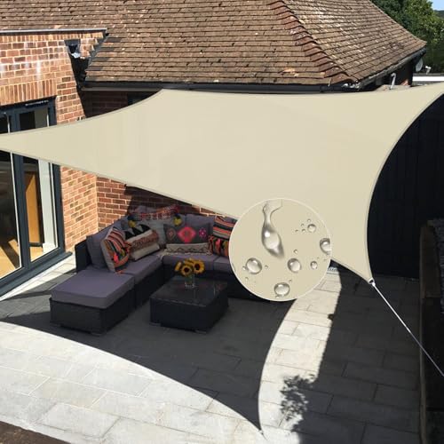Windscreen4less 10'x10' Waterproof Sun Shade Sail Rectangle Shade Canopy Cover UV Block for Backyard Patio Deck Balcony Pergola Garden (Beige)