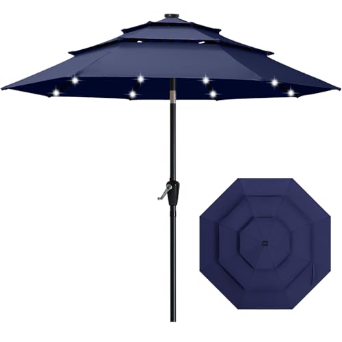 ABCCANOPY 3-Tiers 9FT Solar Patio Umbrella (Navy Blue)