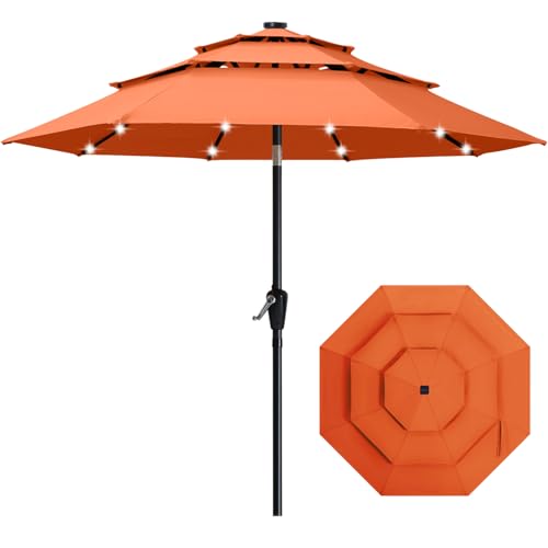 ABCCANOPY 3-Tiers 9FT Solar Patio Umbrella (Orange)