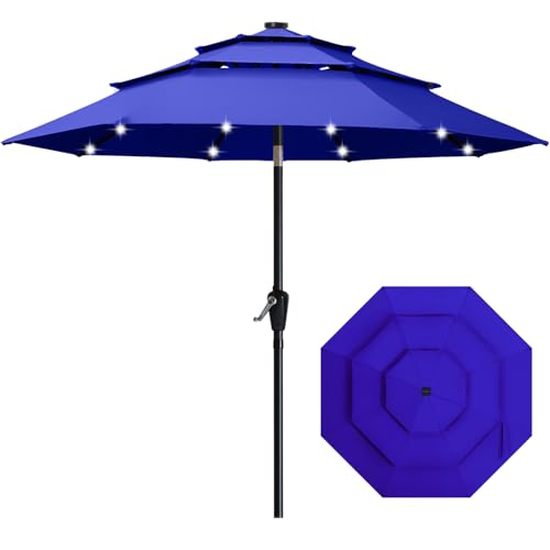 ABCCANOPY 3-Tiers 9FT Solar Patio Umbrella, Outdoor Umbrella with 32 LED Lights for for Deck, Pool, Garden, Backyard (Blue)