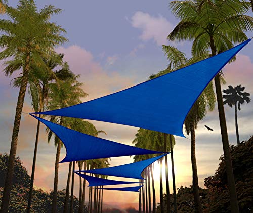 Amgo Custom Size 14' x 14' x 14' Blue Triangle Sun Shade Sail UPF50+ AGTAPRT12, Order to Make Canopy Awning, 95% UV Blockage, Water & Air Permeable, Commercial Standard (We Customize)