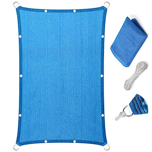 Eden's Decor Straight Flat Edge Sun Shade Sail with Grommets, Pergola Shade Cover Outdoo Sun Shade, Patio Shade, Deck Shade(Blue, 7' X 14')