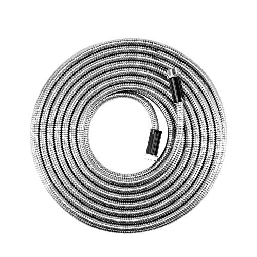 Metal Garden Hose 50 ft Flexible No Kink Lightweight RV Drinking Water Hose Extension Leader Hose Heavy Duty Outdoor