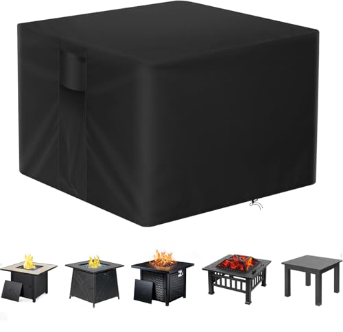 POMER Fire Pit Cover Square, Firepit Covers Rectangular Outdoor Table Covers Waterproof Patio Fireplace Cover 48" x 48" x 29", Black