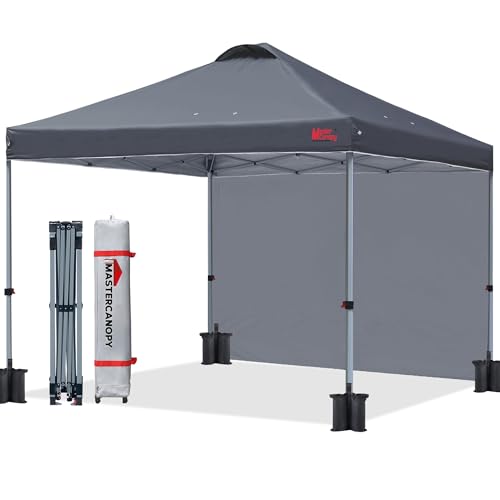 MASTERCANOPY Durable Pop-up Canopy Tent with 1 Sidewall (10'x10',Dark Gray)