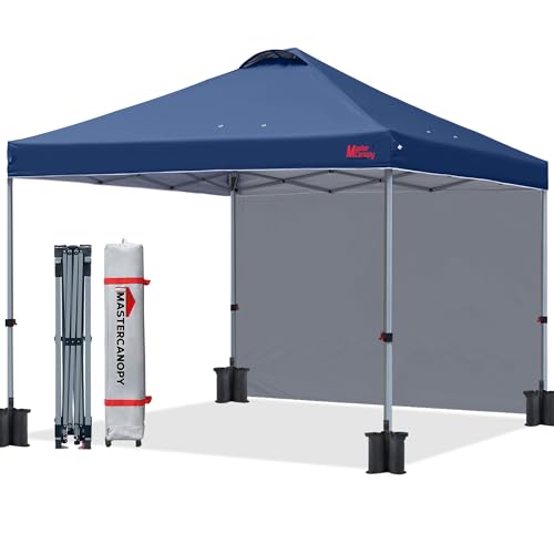 MASTERCANOPY Durable Pop-up Canopy Tent with 1 Sidewall (10'x10',Navy Blue)
