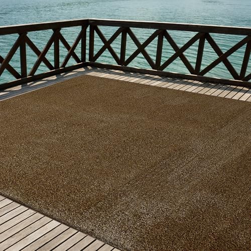 iCustomRug Indoor/Outdoor Turf Carpet & Rugs, Synthetic Grass Artificial Grass for Decks, Patios, Yards, Camping, Boats, Finished Edges with Binding Tape, 12ft X 20ft in Brown and Tan