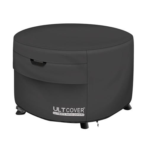ULTCOVER Patio Fire Pit Table Cover Round 44 inch Outdoor Waterproof Fire Bowl Cover, Black