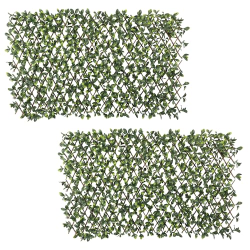 2PCS Artificial Expandable Ficus Leaf Faux Leaves Privacy Fence Screen for Outdoor Indoor Backyard Patio Balcony (Single Sided Leaves)