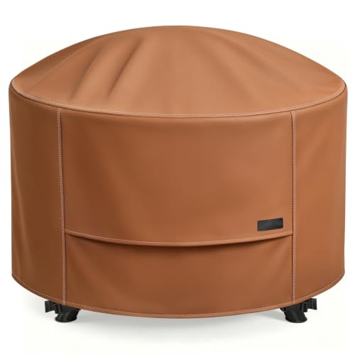 NettyPro Fire Pit Table Cover 50 inch Round Waterproof Heavy Duty Patio Firepit Cover Round for Outdoor Fire Table, Brown