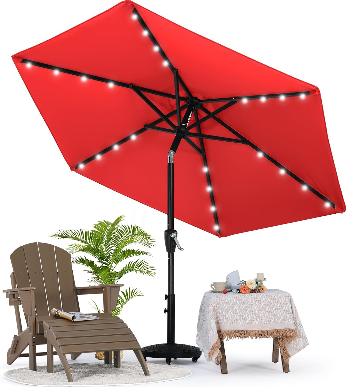 MASTERCANOPY Patio Umbrella with Solar LED Lights (7.5ft,Red)